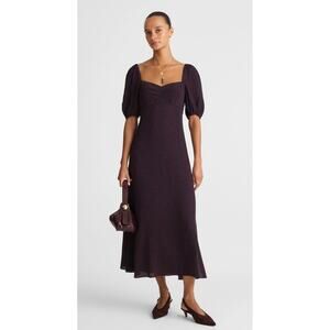 Madewell | NWT Puff Sleeve Sweetheart Midi Dress Leaf Print Navy Burgundy | Sz 6